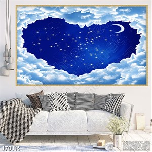 Tranh trần nhà 3d vì sao sáng dưới đám mây về đêm
