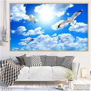 Tranh trần đàn hải âu bên những đám mây in uv