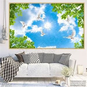 Tranh trần psd đàn bồ câu trắng tung cánh