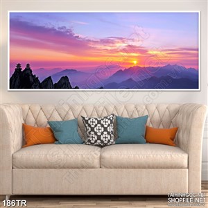 Tranh trần nhà hoàng hôn trên đồi in uv