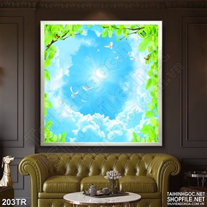 Tranh trần xuyên sáng in uv bồ câu tung cánh bay cao