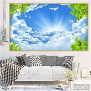 Tranh dán trần bồ câu tung cánh bay cao trên trời xanh