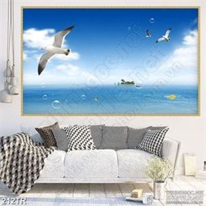 Tranh trần nhà  in canvas đàn hải âu trên biển