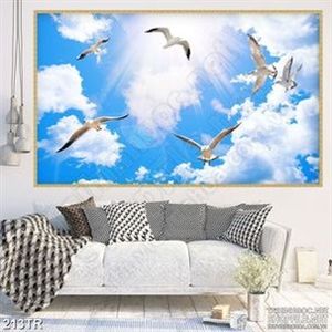 Tranh trần nghệ thuật đàn hải âu trên bầu trời xanh