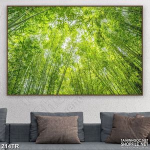 Tranh dán trần phòng ngủ rừng tre xanh lá in uv