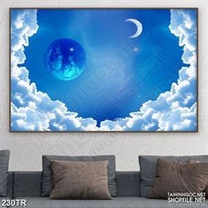 Tranh trần psd bầu trời xanh bên ánh trăng