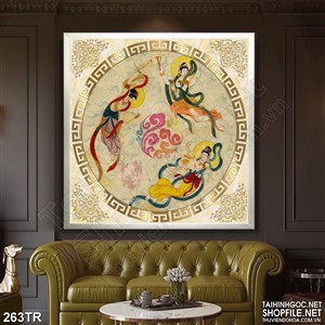 Tranh trần xuyên sáng in uv ba nàng tiên