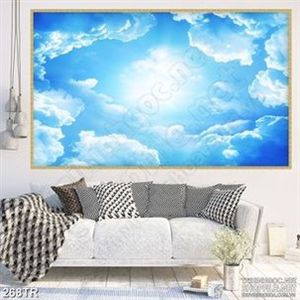 Tranh trần ánh nắng xuyên đám mây trắng 3d