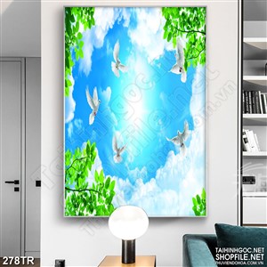 Tranh trần in uv đàn bồ câu bên ánh mặt trời