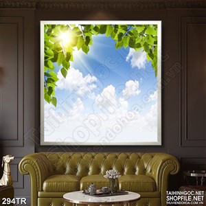 Tranh dán trần ánh nắng xuyên qua những tán lá xanh