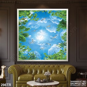 Tranh trần xuyên sángđàn hải âu bay lượn trên trời xanh