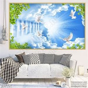 Tranh trần nhà con đường lên thiên đàng xanh in uv