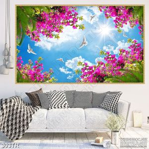 Tranh trầnxuyên sáng rừng hoa tím dưới ánh nắng 3d