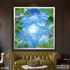 Tranh trần nhà đàn hải âu tung cánh bay cao psd