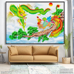 Tranh trang trí rồng xanh và phượng hoàng treo tường