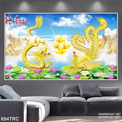 Tranh in canvas rồng phượng trấn mặt trời