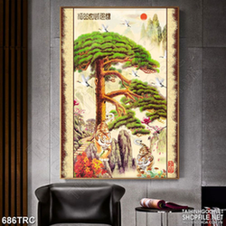 PSD tranh song hổ dạo bước rừng xanh  in gạch men