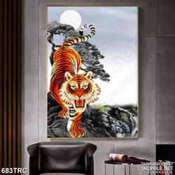 Tranh psd hổ thần trên vách núi treo tường