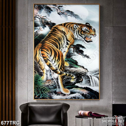 Tranh 3d hổ thần đang nổi giận in gạch men