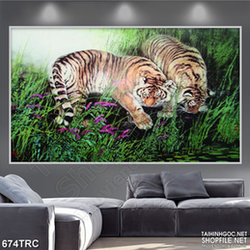 Tranh in canvas song hổ tránh đấu