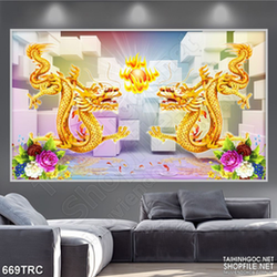 Tranh song long tương phùng in canvas