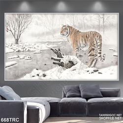 Tranh in uv hổ thần cô đơn trong núi tuyết