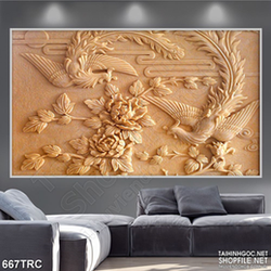 Tranh 3d loan phụng sum vầy dán tường in gạch men