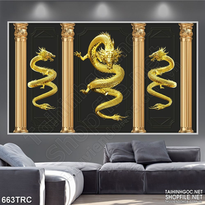 Tranh psd ghép hình rồng thiêng dáp vàng in gạch men