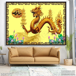 Tranh rồng bay bên hoa sen in canvas