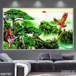 Tranh in uv hổ và đại bàng treo tường