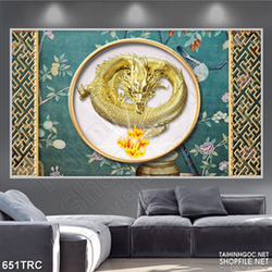 Tranh rồng cuộn bên mặt trời in gạch men