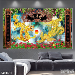 Tranh in rồng phượng đoạt mặt trời canvas