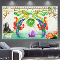 Tranh 3d loan phụng trấn ngọc treo tường