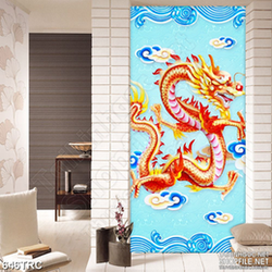 PSD tranh rồng đỏ cưỡi mây trang trí in kính