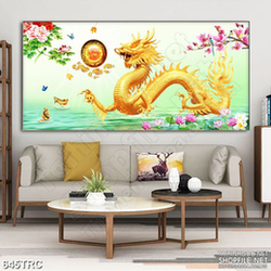 Tranh trang trí rồng thiêng trấn ngọc dáp vàng