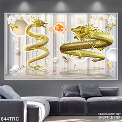 Tranh in canvas song long tranh châu