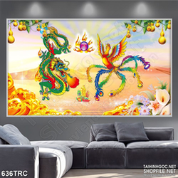 PSD tranh rồng phượng giao tranh trang trí in kính