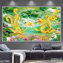 Tranh long phụng tranh châu in uv nghệ thuật