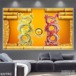 Tranh lưỡng long đoạt ngọc in uv treo tường