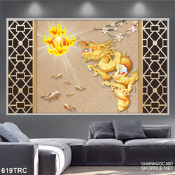 Tranh rồng thiêng đoạt mặt trời in canvas