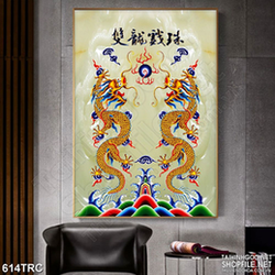Tranh psd song long quy tụ trấn ngọc in kính