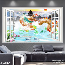 Tranh nghệ thuật rồng biển trổi dậy in gạch men