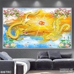 PSD tranh rồng phượng sum vầy in kính trang trí