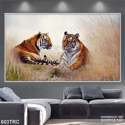 Tranh 3d song hổ quây quần in gạch men treo tường