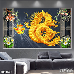 Tranh nghệ thuật rồng vàng chiếm mặt trời