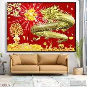 PSD tranh rồng thần ăn mặt trời trang trí in  kính