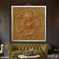 Tranh trang trí rồng nuốt ngọc khắc gỗ