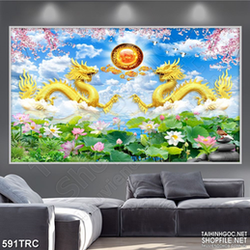 Tranh đôi rồng trấn quốc in kính nghê thuật