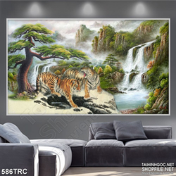 Tranh ngũ hổ quần hùng in gạch men trang trí