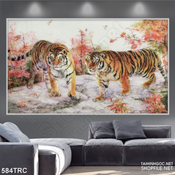 Tranh hổ in canvas chú sơn lân săn mồi